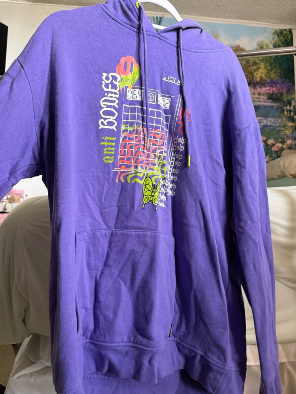 Zumiez Purple Graphic Crewneck Hoodie with Neon Accents